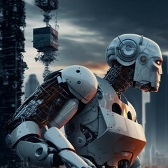 Android fighting or protecting an area.