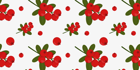 Seamless pattern with cranberries or lingonberries. Vector illustration
