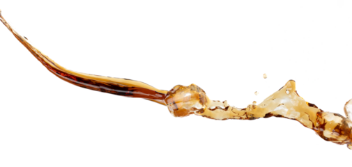 Coffee drink water mix ice cube fall pouring down in Shape form line of espresso black coffee splashes into drop soda cola attack fluttering in air, stop motion freeze shot. Splash coffee cola drink