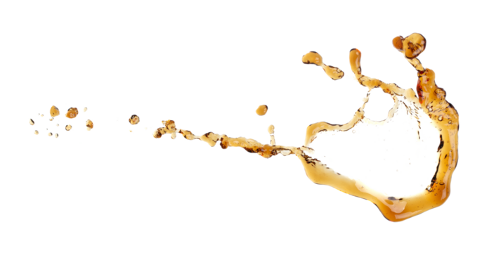 Coffee drink Shape form droplet of espresso splashes into drop cola line tube attack fluttering in air and stop motion freeze shot. Splash soyu soy sauce coffee drink texture graphic resource elements