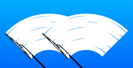 Wipers are clearing the windshield. Wiping for the windshield of a car. Clean window, wiper blades. Vector illustration.