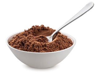 Cocoa powder isolated on white background, full depth of field
