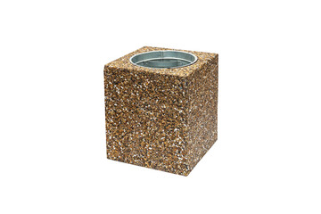 Trash bin with zinc liner in a concrete base on a white background