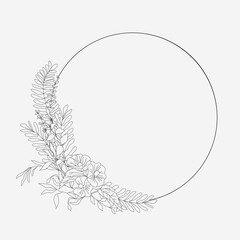 Rustic, delicate round frame vector made of beautiful branches, botanical wreath