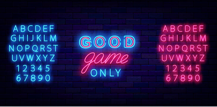 Good game only neon label. Winner sign. VR games banner. Virtual reality label. Vector stock illustration