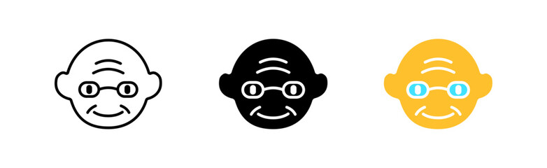 Grandfather in glasses set icon. Old, elderly, aged, in years, poor eyesight, see, man, grandpa, granddad. Society concept. Vector icon in line, black and colorful style on white background