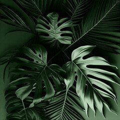 Naklejka na ściany i meble Floral background with tropical plants,palm tree on colorful background, illustration made with Generative AI