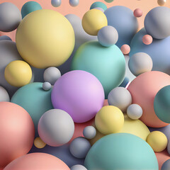 Different sizes of balls in pastel colors, illustration made with Generative AI
