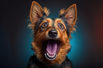 Studio portrait of a australian terrier with a surprise, concept of Friendly and Alert, created with Generative AI technology - obrazy, fototapety, plakaty