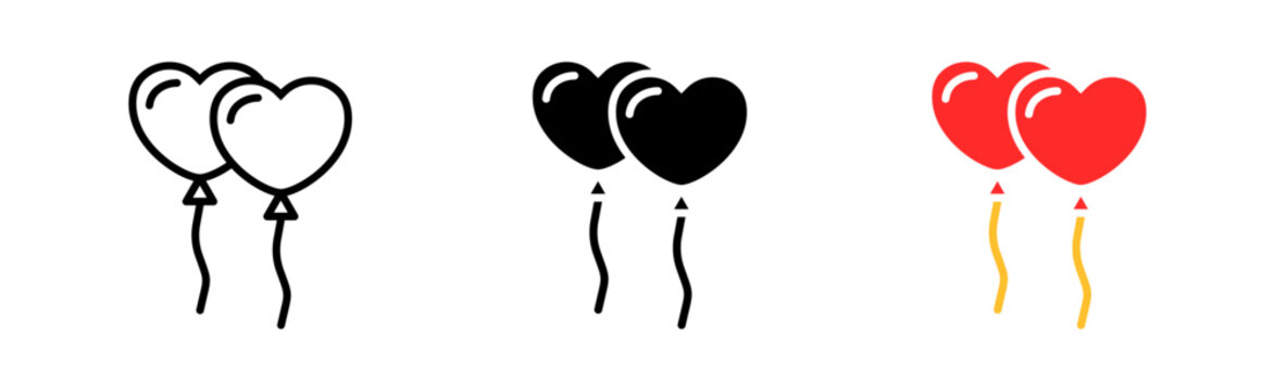 Air balloons line icon. Helium, heart, valentine's day, anniversary, birthday, event, important date, relationship. Vector icon in line, black and colorful style on white background