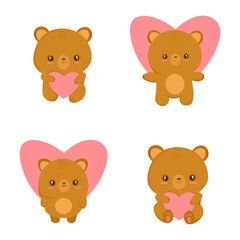 set of bear illustrations. set of teddy bears in love, a bear with a heart. heart, teddy bear Valentine's Day, Happy Valentine's Day. love.