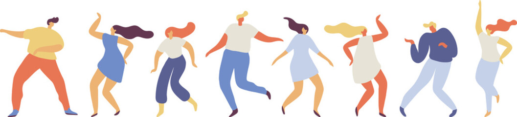 Dancing people silhouette horizontal banner illustration