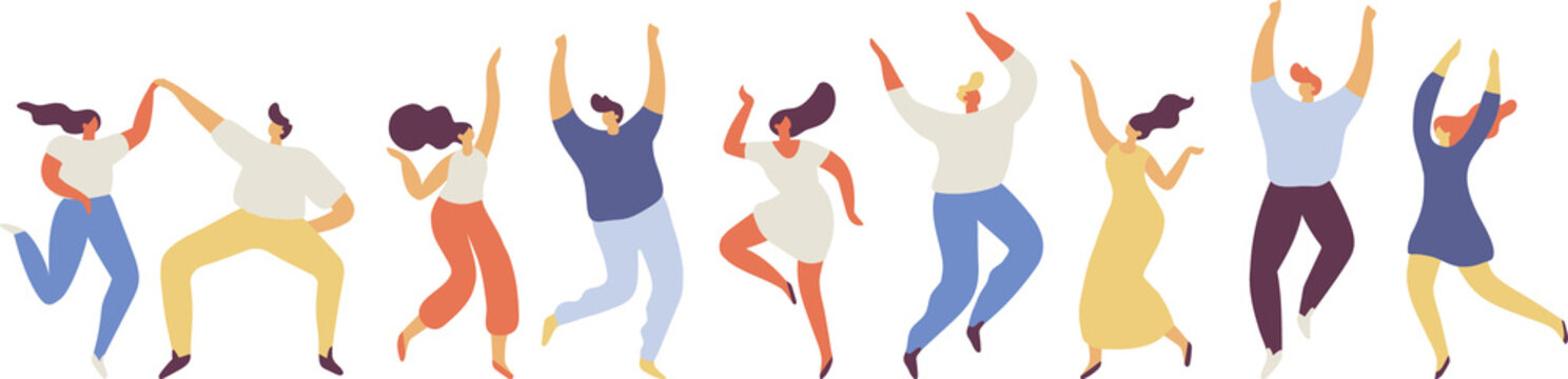 Dancing people silhouette horizontal banner illustration