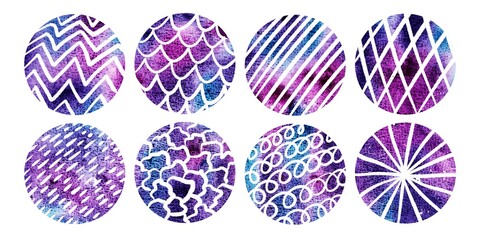 Set of purple and violet abstract watercolor circles for highlight backgrounds