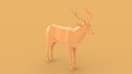 Paper pepakura origami low poly style wild deer symbol model stand alone ready to use with text front isometric view camera 3d rendering image