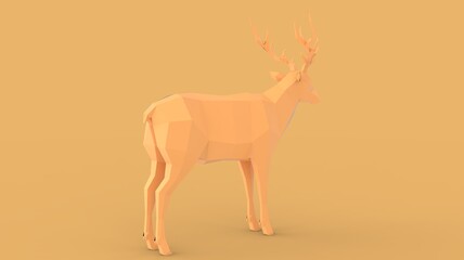 Paper pepakura origami low poly style wild deer symbol model stand alone ready to use with text back isometric view camera 3d rendering image