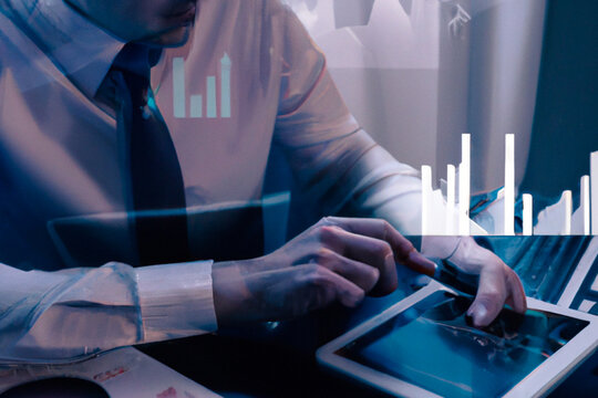 Business report with metrics, performance indicators and charts summarizing sales and profit data, market trends. Business executive analyzing business analytics dashboard.