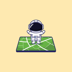 Cute Astronaut Character Marking His Location on the Map