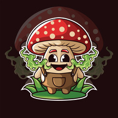 character logo mushroom. cute mushroom with background.