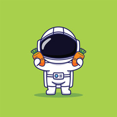 Cute Astronaut Character Carrying Fresh Carrots