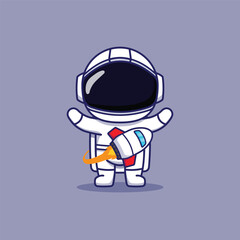 Cute Astronaut Character Playing Mini Rocket