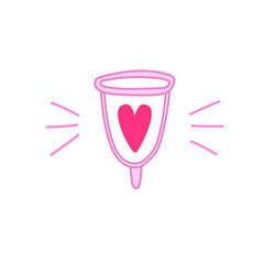 Menstrual cup with heart. Illustration on transparent background