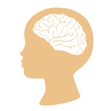 Silhouette of a child with a brain shape isolated on white background. Illustration on transparent background