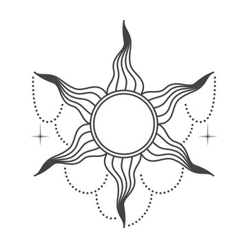Boho style sun symbol. Decorative Illustration on transparent background