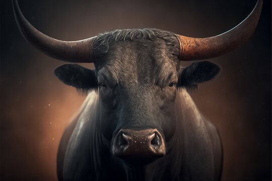 Angry bull portrait. Portrait of a Toro bravo. Portrait of a bull. generative AI
