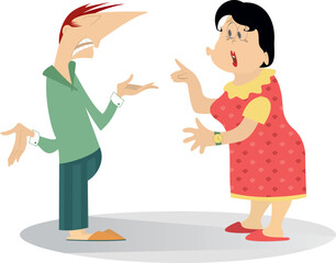 Quarrel between man and woman. 
Comic arguing between man and woman. Isolated on white
