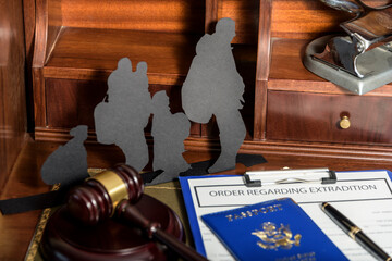Immigration Removal Order. Silhouettes of people illegally crossing the border.