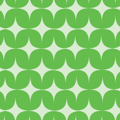 Fototapeta na wymiar Mid Century modern white atomic starbursts seamless pattern on green background. For home decor, textile and fabric. 