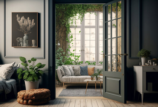 modern living room with lots of plants