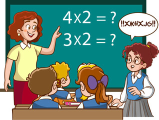 teacher and students are studying in the classroom cartoon vector