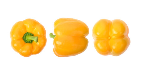 Slice of Sweet yellow pepper on transparent png. top view.