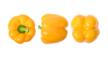 Slice of Sweet yellow pepper on transparent png. top view.
