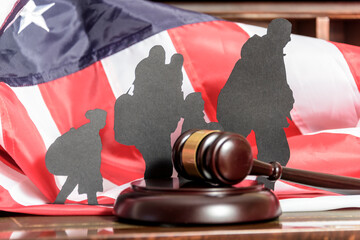 Immigration Removal Order. Silhouettes of people illegally crossing the border.
