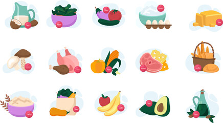 Macronutrients Flat Icon Set