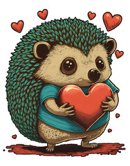 cute cartoon hedgehog with heart, generative ai - 566997323