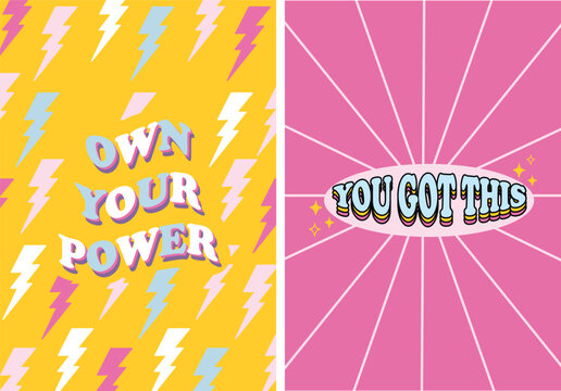 90s Y2k Illustration with inspirational words in retro style concept. Background for posters, greeting card, wall art etc.