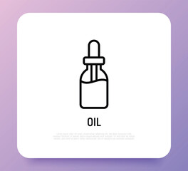 Dropper: bottle with pipette thin line icon. Beauty essence, serum or essential oil. Modern vector illustration for beauty shop.