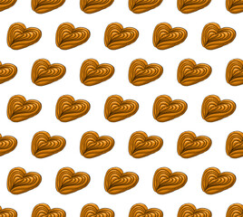 WHITE SEAMLESS VECTOR BACKGROUND WITH DELICIOUS BUNS IN THE FORM OF A HEART