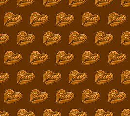 BROWN SEAMLESS VECTOR BACKGROUND WITH DELICIOUS BUNS IN THE FORM OF A HEART