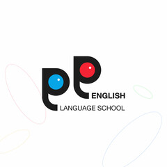 'English' language service iconic logo. Concept of Interpreter, Translation, and Writing consulting agency.  Vector illustration