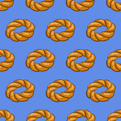 LIGHT BLUE SEAMLESS VECTOR BACKGROUND WITH DELICIOUS TURKISH SIMITS