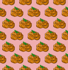 PINK SEAMLESS VECTOR BACKGROUND WITH DELICIOUS BUNS