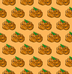 BEIGE YELLOW SEAMLESS VECTOR BACKGROUND WITH DELICIOUS BUNS