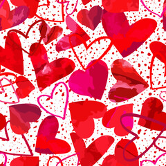 Cute red hearts. Love background. Vector illustration. Seamless pattern.