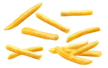 Tuinposter French fries isolated or flying french potato fries. PNG transparency  © POSMGUYS
