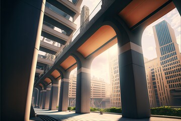 Elevated passage and modern buildings, ai genrated